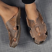 billiga Avslappnade sandaler-Herr Sandaler Inneskor Platta sandaler Läder Andningsfunktion Bekväm Halksäker Snörning Vin Svart Brun