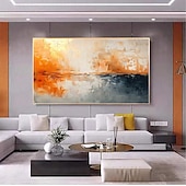 preiswerte Abstrakte Gemälde-Handbemaltes abstraktes orangefarbenes minimalistisches Ölgemälde auf Leinwand, original moderne strukturierte Wandkunst, individuelles, prägnantes Gemälde, großes Wohnzimmer, Heimdekoration, ohne