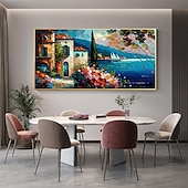 voordelige Schilderijen van landschappen-met de hand geschilderd mediterraan landschap olieverfschilderij op canvas impressionistisch schilderij van de middellandse zee canvas kunst getextureerde kustschildering muurkunst schilderij voor
