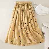 abordables Robes-Femme Jupe Trapèze Mode Décontractées Maxi Taille haute Jupes Pois Imprimer Casual Quotidien Fin de semaine Jaune bleu marine Marron Vert Eté Coton et lin