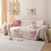 お買い得  ソファブランケット-ソファとベッド用のスローブランケット、柔らかく居心地の良いソファカバー、タッセル付きシェニールブランケット、装飾ブランケットとスロー、家具保護用の花柄の先染めブランケット。