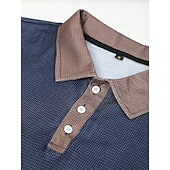 billige Color Block Polo for menn-Herre Ruter Golf skjorte Langermet Poloskjorter Skjorter med krage Årgang Fritid Ferieklær Formell klær Festivalklær Knapper 3D-utskrift Høst vinter Mørk Marineblå Blå Brun