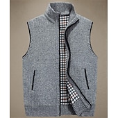preiswerte Herren Strickjacke-Herren Pullunder Strickjacke Reißverschluss-Pullover Pulloverjacke Fleece Pullover Stricken Gestrickt Einfarbig Stehkragen Moderne zeitgenössische Outdoor Lässig Bekleidung Winter Schwarz Wein S M L