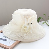 cheap Fascinators-Fascinators Hats Headwear Organza Bucket Hat Straw Hat Sun Hat Wedding Casual Holiday Tea Party Beach Elegant Vintage With Feather Bows Headpiece Headwear
