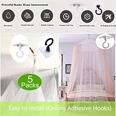 cheap Home Storage &amp; Hooks-5pcs Rotatable Plastic Ceiling Hooks for Hanging Plants, Lanterns, Wind Chimes - Adhesive Ceiling Hooks, Easy to Install, No Drill Needed - Contemporary Style Ceiling Mount Hooks for Decoration
