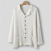 economico Vacanza-Per uomo Camicia Camicia di lino Camicia bianca di cotone Camicia Estiva Camicia da Spiaggia Camicia in cotone e lino Semplice Vacanza Camicia hawaiana Bianco Manica Lunga Collo Camp Primavera