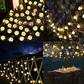 abordables Lumières de cordes solaires-Guirlande lumineuse solaire d&#039;extérieur, 10 m, 50 LED, guirlande lumineuse de Noël étanche avec 8 modes, design boule de cristal pour Noël, jardin, pelouse, porche, belvédère&amp;amp;décor de bistrot