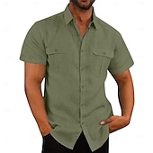 cheap Business Casual-Men&#039;s Shirt Linen Shirt Summer Shirt Beach Shirt Solid Color Vacation Daily Black White Navy Blue Blue Short Sleeve Turndown Spring Autumn / Fall Clothing Apparel Button-Down