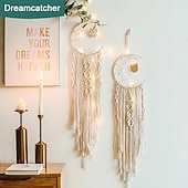 voordelige Decoratieve lichten-1pc Boheemse maanster dromenvangers verlichting boho macrame muuropknoping dromenvanger boho muurdecor handgemaakt geweven tapijt voor tienermeisjes jongens kinderkamer cadeau thuis appartement
