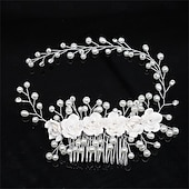 abordables Accessoires de coiffure-Version de peigne de mariée à fleurs en céramique douce, fourchette pour robe de mariée faite à la main