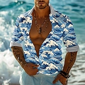abordables Impression océan-Homme Vaporisateur Motif de paysage marin Chemise hawaïenne Chemise Aloha Chemises imprimées manche longue Chemise Col rabattu Hawaïen Station balnéaire Vacances Sortie Plage Bleu Roi Bleu de minuit