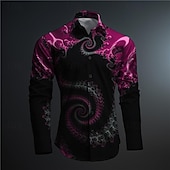 cheap 3D Pattern-Men&#039;s Button Up Shirt Printed Shirts Long Sleeve Subcultural Vacation Party Street Spring &amp; Summer Turndown Print Button-Down Black Red Blue Purple Fuchsia