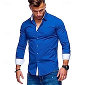 baratos camisas masculinas não de ferro-Homens Camisa Social Saia camisa de colarinho camisa de botão Tecido Casamento Festa Preto Branco Vinho Azul Marinho Escuro Manga Longa Aberto para a Lateral Primavera &amp; Outono Roupa