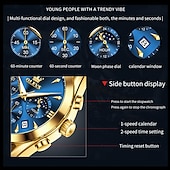Χαμηλού Κόστους Ρολόγια Quartz-OLEVS Ανδρικό Ρολόι Κουρδιστό Μόδας Καθημερινής Χρήσης Φάση Σελήνης Λαμπερό Ημερολόγιο Χρονογράφος Ρολόι Δερμάτινο Λουράκι