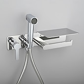 cheap Bidet Faucets-Brushed Grey Bidet Sprayer Concealed Button Brass Valve with Commodity Shelf Paper Holder Plastic Sprayer PVC Hose