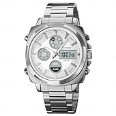 abordables Relojes digitales-Reloj Electrónico LED de Acero Inoxidable Completo para Hombre SKMEI Lujo de Doble Hora Cronógrafo Digital Reloj Deportivo Impermeable