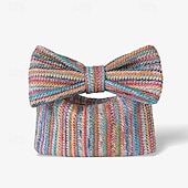 billiga Hand- och toteväskor-Dam Handväska Koppling Armband Sugrör Helgdag Strand Resor Rosett Multi Carry Vävd Svart Kaki Regnbåge