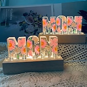 cheap Decorative Lights-Resin Letter Night Lights, Resin Dried Flower Light Birthday Gift, Personalized Flower Lamp, Name Lamp, Gift for Her, Home Decoration
