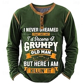 tanie Śmieszne słowa-Męskie Graficzny Litera Koszula Henley Długi rękaw Druk 3D Moda Codzienny Codzienny Święto Wyjściowe Wiosna i jesień Czarny Brązowy Zieleń wojskowa Ciemnoniebieski Henley Koszulka Henley