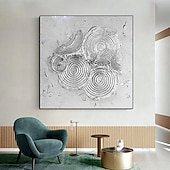 お買い得  抽象画-油絵 手描き ボヘミアン ウォールアート キャンバスに描かれた金色の円の絵画 銀色の抽象画 オリジナルの金箔テクスチャアート絵画 リビングルーム用の大きな壁アート絵画 アートワーク