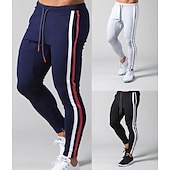 お買い得  メンズアクティブパンツ-男性用 ジョガーパンツ スウェットパンツ ジッパー 足首ジッパー ベース層 スポーツ アスレイジャー 冬 高通気性 ソフト モイスチャーコントロール フィットネス ジムトレーニング ランニング スリムフィット スポーツウェア アクティブウェア 縞柄 ブラック ダークブルー グレー