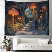billige Trippy billedvev-sopp trehus hengende billedvev veggkunst stor billedvev veggmaleri dekor fotografi bakteppe teppe gardin hjem soverom stue dekorasjon