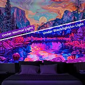 cheap Blacklight Tapestries-Blacklight Tapestry UV Reactive Glow in the Dark Glow Party Neon Desert Trip Psychedelic Trippy Misty Hanging Tapestry Wall Art Mural for Living