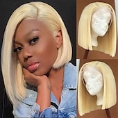 levne Paruky z přírodních vlasů se síťkou ofina-613 blond rovná paruka 13x4 průhledná krajka přední krátké paruky bob lidské vlasy nosit krajkové přední paruky