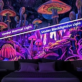 Недорогие Черные гобелены-черный гобелен, реагирующий на ультрафиолет, светящийся в темноте, светящийся, вечеринка, неоновый, грибной, лесной, природа, психоделический, триповый, туманный, подвесной гобелен, настенное