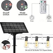 cheap Solar String Lights-Solar String Lights Outdoor Weatherproof with Remote, Solar Powered LED Edison Bulb Outdoor String Lights for Outside Patio Backyard Fence Halloween Christmas Decorations