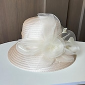 billige Coiffer-fascinators Hatter Hodeplagg polyester organza Bøttehatt Solhatt slørhatt Avslappet Ferie Elegant Årgang Med Fjær Blomst Hodeplagg Hodeplagg