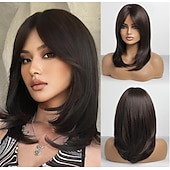 cheap Synthetic Trendy Wigs-Layered Wigs for Women Synthetic Wig Wigs with Bangs Synthetic Long Hair Blonde Black Brown Dark Brown Light Brown