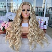 abordables Pelucas delanteras del cordón de cabello natural-Peluca Cabello virgen sin procesar Cierre 4x13 Cabello Brasileño Ondulado Rubio Múltiples colores Parte libre Mujer Densidad 130% 150% con pelo de bebe Pelo reflectante / balayage 100% Virgen