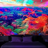 cheap Blacklight Tapestries-Blacklight Tapestry UV Reactive Glow in the Dark Glow Party Neon Desert Trip Psychedelic Trippy Misty Hanging Tapestry Wall Art Mural for Living