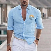 economico Vacanza-Per uomo Camicia Camicia in lino e cotone Camicia in cotone bianco Maglietta informale Solari Informale Giornaliero Nero Bianco Rosa Grigio Manica lunga Collo ripiegabile Estate Abbigliamento