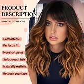 economico Parrucche trendy sintetiche-parrucca corta ondulata marrone con frangia parrucca corta marrone ombre marrone chiaro bordeaux parrucche bionde nere a caschetto per le donne parrucca caschetto ondulato con frangia parrucche