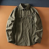cheap Men&#039;s Button Up Shirts-Men&#039;s Shirt Button Up Shirt Work Shirt Cargo Shirt Black White khaki Army Green Long Sleeve Plain Lapel Hawaiian Vacation Pocket Clothing Apparel Fashion Casual Comfortable
