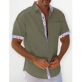 abordables Vacances-Homme Chemise Lin Chemisette Chemise d&#039;été Tenues de plage Chemise décontractée Chemise boutonnée Plein Vacances Curise Blanche Bleu Vert Kaki Manche Courte Revers Printemps été Vêtement Tenue Poche