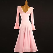cheap Standard  Ballroom-Ballroom Dance Dress Pure Color Women's Girls' Performance Training Long Sleeve High Chiffon Chinlon Tulle