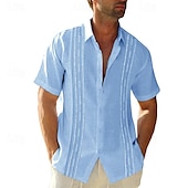 economico camicia da uomo con bottoni-Per uomo Camicia Camicia Estiva Camicia casual Camicia da Spiaggia Camicia con Bottoni Nero Blu Verde militare Blu scuro Grigio Manica Corta Semplice Collo ripiegato Vacanza Camicia hawaiana