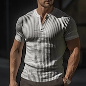 cheap Casual Henley Tee-Men&#039;s Button T Shirt T Shirt Henley Shirt Tee Short Sleeve V Neck Spring &amp; Summer Plain Pit Strip Fashion Designer Basic Vacation Street Going out Wine Black White Top Tee for Men