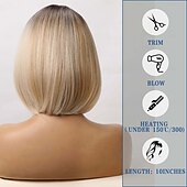 cheap Older Wigs-Bob Wigs for Women Short Bob Yaki Wigs with Bangs Short Bob Wigs Blonde Bob Wigs Realistic Look Synthetic wigs Blonde Brown Black Aubrun Dark Brown