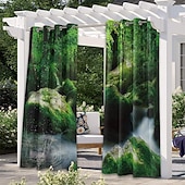 abordables Cortinas impermeables-Cortinas exteriores para patio, opacas impermeables, cubierta exterior para cenador, pabellón, pérgola, cenador, solárium, 2 paneles, cascada río