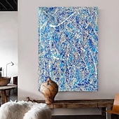 billiga Abstrakta målningar-handmålad jackson pollock abstrakt illustration målning blå vita linjer kanfasmålning för vardagsrumsvägg (ingen ram)