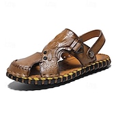 cheap Casual Sandals-Men&#039;s Brown Leather Sandals with Adjustable Strap and Stylish Stitching – Comfortable and Durable for Casual Outings, Beach and Everyday Wear