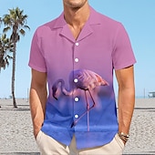 cheap Birds &amp; Animals-Men&#039;s Flamingo Tropical Shirt Summer Hawaiian Shirt Aloha Shirt Short Sleeve Shirt Cuban Collar Vacation Hawaiian Resort Style Vacation Holiday Beach Blue Pink / Purple Green S M L