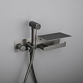 economico Rubinetti per bidet-spruzzatore per bidet oro spazzolato valvola in ottone a pulsante nascosto con ripiano porta carta spruzzatore in plastica tubo in pvc grigio