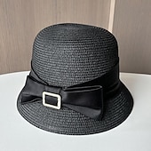 ieftine Pălării Party-Palarie Veșminte de cap Poliester Paie Clop Paie Căciulă Palarie de soare Casual Concediu Elegant Retro Cu Funde Culoare Pură Diadema Articole Pentru Cap