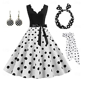 cheap Outfits-Polka Dots Retro Vintage 1950s A-Line Dress Swing Dress Flare Dress Polka Dot Women&#039;s Party / Evening Bachelorette Party Adults&#039; Dress Earrings Headband