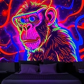 cheap Blacklight Tapestries-Blacklight Tapestry UV Reactive Glow in the Dark Glow Party Neon Chimpanzees Psychedelic Trippy Misty Hanging Tapestry Wall Art Mural for Living